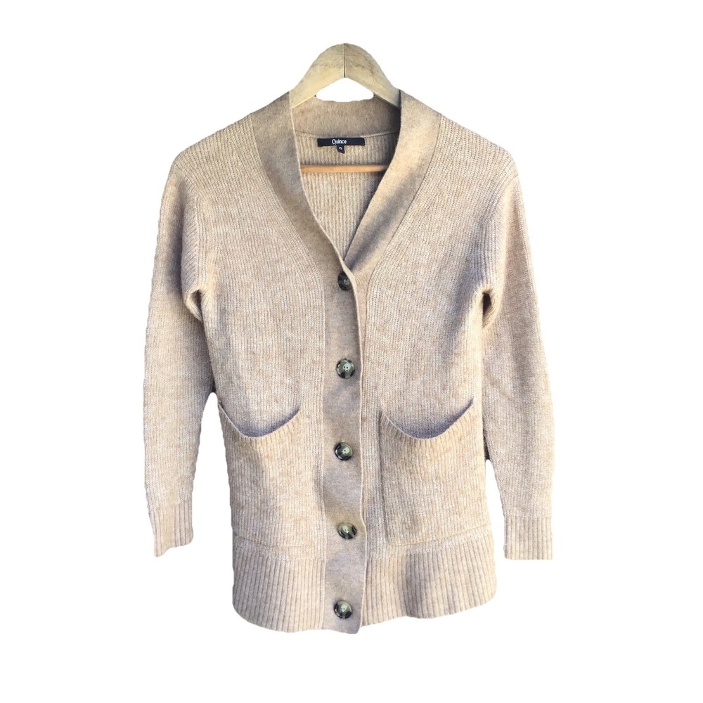 Quince Merino Wool Baby Alpaca Cardigan Sweater Beige Women's Small Soft